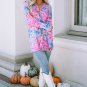 Pink Flower Print Long Sleeve Button Up Cardigan