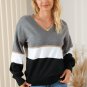 Gray Colorblock V Neck Sweater