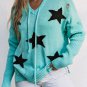 Green V Neck Star Pattern Hooded Sweater with Slits