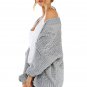Gray Chunky Wide Long Sleeve Knit Cardigan