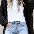 Black Casual Hollowed Knit Dolman Sleeve Cardigan