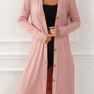 Pink Ribbed Button-Up Split Duster Cardigan