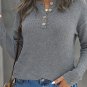 Gray Henley Pullover Drop Shoulder Sweater with Slits