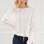 Beige Ribbed Hollow Knit Dolman Sleeve Sweater
