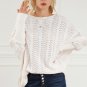 Beige Ribbed Hollow Knit Dolman Sleeve Sweater