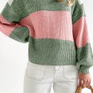 Green Colorblock Drop Shoulder Pullover Loose Sweater