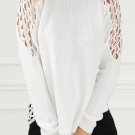 White Solid Scoop Neck Hollow Out Sweater