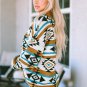 Brown Aztec Striped Knit Ribbed Trim Sweater