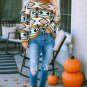 Brown Aztec Striped Knit Ribbed Trim Sweater