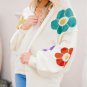 White Flower Jacquared Bubble Sleeve Open Cardigan
