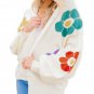 White Flower Jacquared Bubble Sleeve Open Cardigan