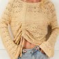 Khaki Hollowed Knit Asymmetric Drawstring Sweater