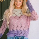 Pink Color Block Hollow Knitted Loose Sweater