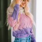 Pink Color Block Hollow Knitted Loose Sweater