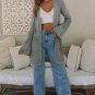 Gray Pointelle Knit Open Front Cardigan