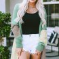 Green Colorblock Draped Open Front Chunky Cardigan