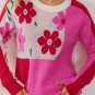 Rose Red Floral Mixed Color Block Sweater