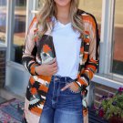 Orange Western Tribal Aztec Print Cardigan