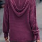 V Neck Ribbed Drop Shoulder Hooded Sweater