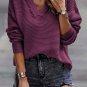V Neck Ribbed Drop Shoulder Hooded Sweater
