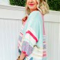 Pink Color Block Striped Three-Quarter Sleeve Knitted Top
