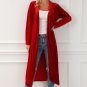 Fiery Red Velvet Open Front Pocketed Long Duster