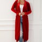 Fiery Red Velvet Open Front Pocketed Long Duster