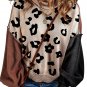 Coffee Leopard Print Colorblock Pullover Sweater