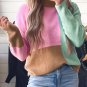 Multicolour Colorblock Mock Neck Ribbed Trim Sweater