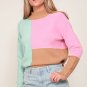 Multicolour Colorblock Mock Neck Ribbed Trim Sweater