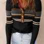 Black Rib Knitted Stripe Detail Henley Sweater