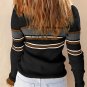 Black Rib Knitted Stripe Detail Henley Sweater