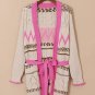 Gray Geometric Cable Knit Pocketed Open Front Cardigan