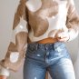 Khaki Big Flower Pattern Drop Shoulder Sweater