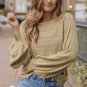 Apricot Lantern Sleeve Eyelets Textured Knit Sweater