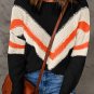Black Chevron Striped Drop Shoulder Sweater