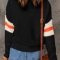 Black Chevron Striped Drop Shoulder Sweater