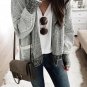 Gray Chunky Waffle Knit Oversized Collar Cardigan