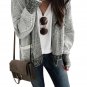 Gray Chunky Waffle Knit Oversized Collar Cardigan