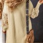 Apricot Crochet Lace Sleeve Ribbed Knit Cardigan