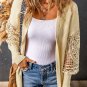 Apricot Crochet Lace Sleeve Ribbed Knit Cardigan