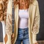 Apricot Crochet Lace Sleeve Ribbed Knit Cardigan