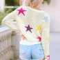 White Colorful Star Pattern Loose Sweater