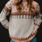 Multicolor Mixed Geometric Detail Raglan Sleeve Sweater
