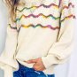 White Wavy Striped Pointelle Bishop Sleeve Sweater