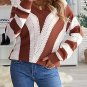 Brown Striped Colorblock V Neck Knitted Sweater