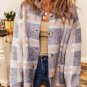 Sky Blue Fuzzy Plaid Collared Button Up Cardigan