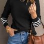 Black Striped Sleeve Plain Knit Sweater