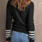 Black Striped Sleeve Plain Knit Sweater