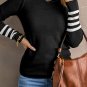 Black Striped Sleeve Plain Knit Sweater